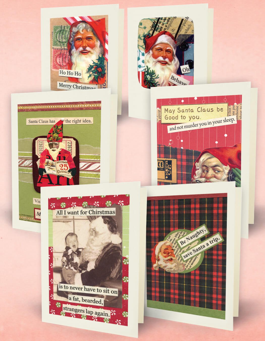 grouped image of six santa greeting cards
